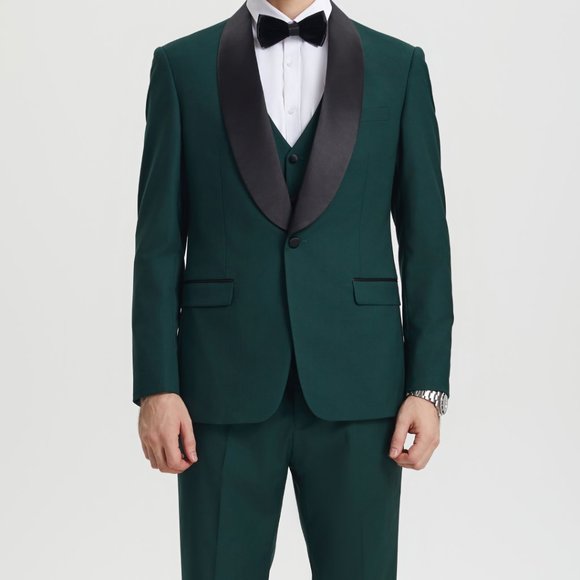 Stacy Adams 3pc Mens Tuxedo Hybrid Fit Shawl Lapel, Green - Picture 3 of 6